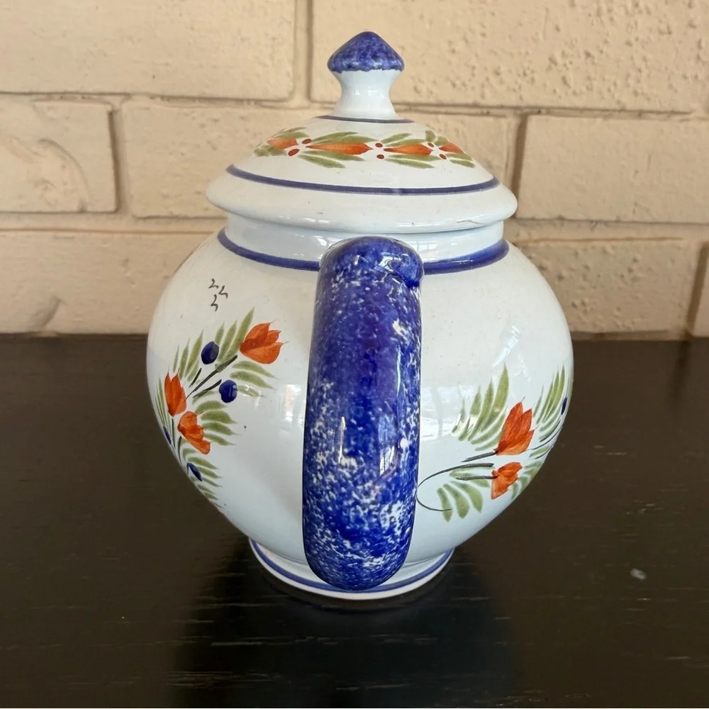 HENRIOT QUIMPER Teapot Royal French Faience Lidded Painted Lady
